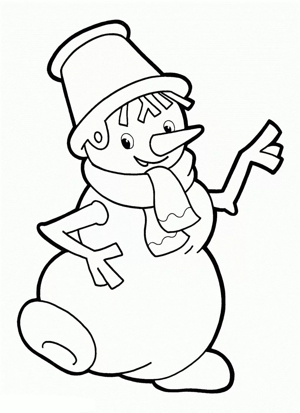 Boneco de neve com chapéu e cachecol. Arte de espantalho em PDF.