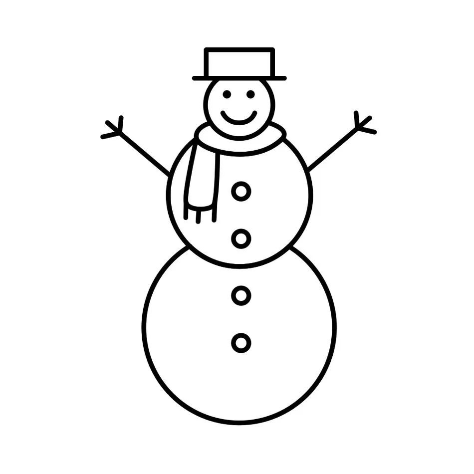 Boneco de neve para colorir em PDF: desenho simples com chapéu e cachecol.