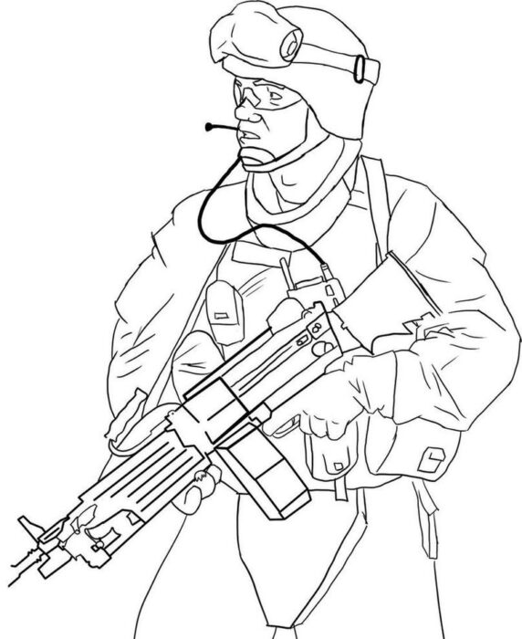 Soldado com fuzil para colorir em PDF