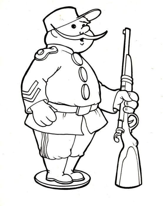 Soldado da Guarda para colorir em PDF: Desenho de uniforme com rifle e chapéu