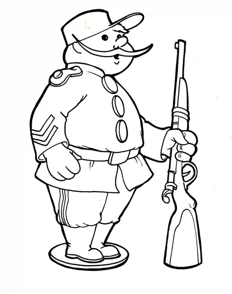 Soldado da Guarda para colorir em PDF: Desenho de uniforme com rifle e chapéu