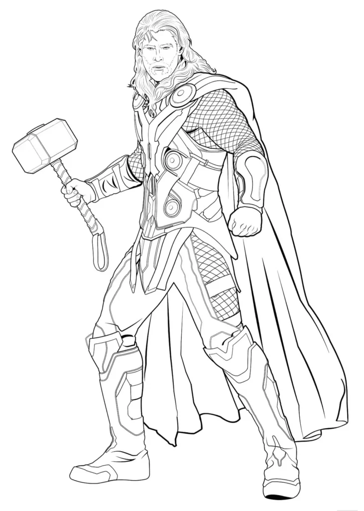 Thor com armadura para colorir: desenho em PDF