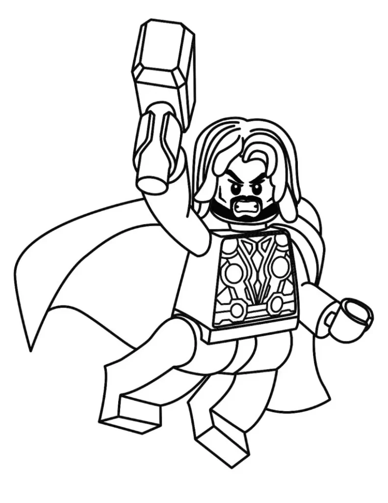 Thor Lego para colorir: Desenho do herói com Mjolnir