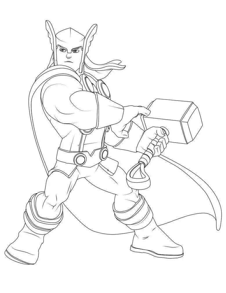 Thor com Mjolnir: Desenho para colorir em PDF