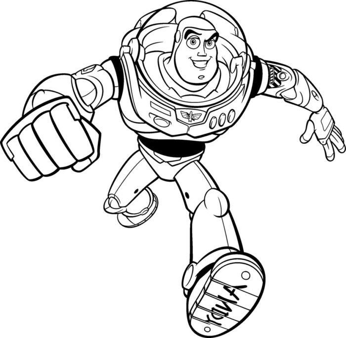 Buzz Lightyear para colorir: Desenho do astronauta de Toy Story em ação.