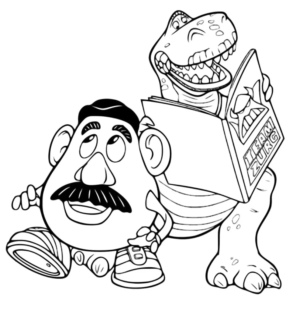 Toy Story: Desenho do Sr. Cabeça de Batata e Rex para colorir em PDF