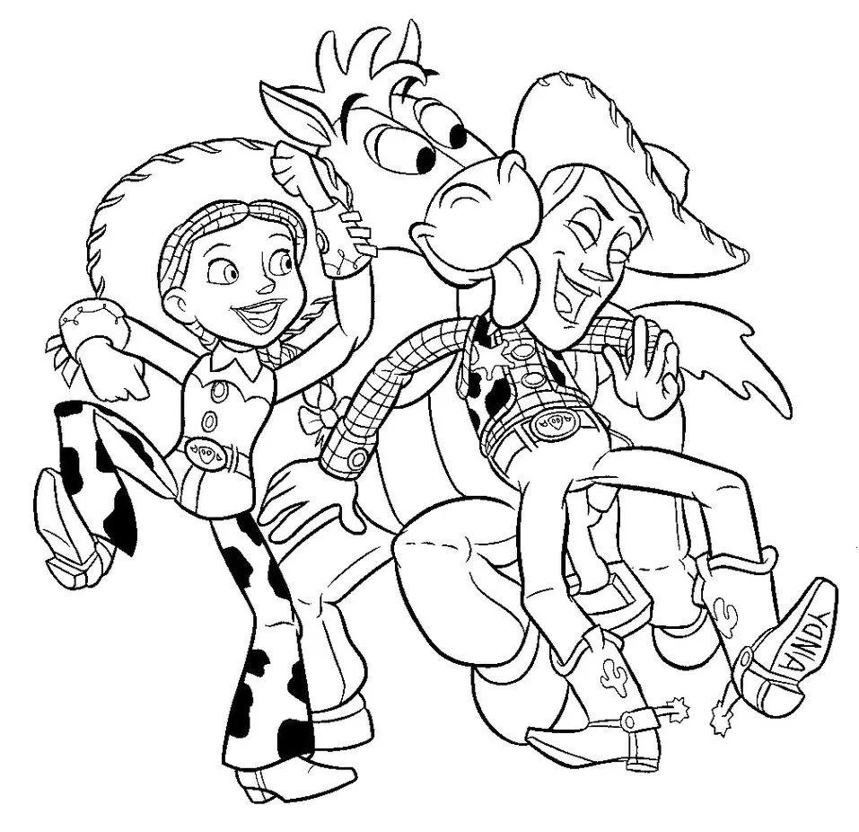 Woody, Jessie e Bala no Alvo: Desenho de Toy Story para colorir.