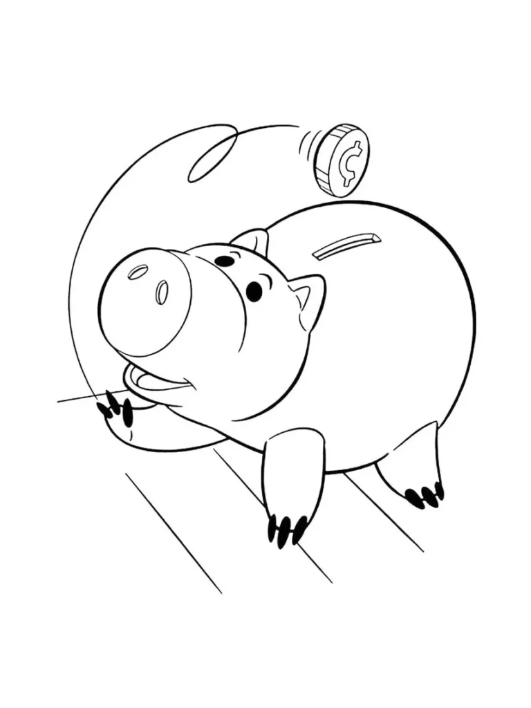 Desenho do Porquinho de Toy Story para colorir: Moeda caindo no cofrinho