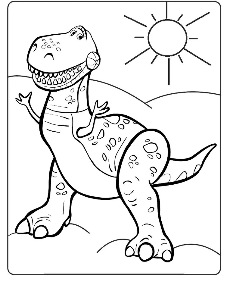 Rex de Toy Story para colorir: desenho do dinossauro sorrindo