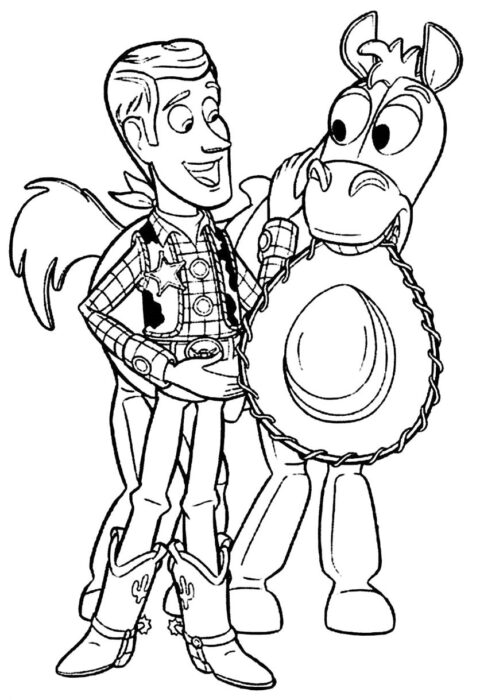 Woody e Bala no Alvo para colorir: Toy Story segurando o chapéu
