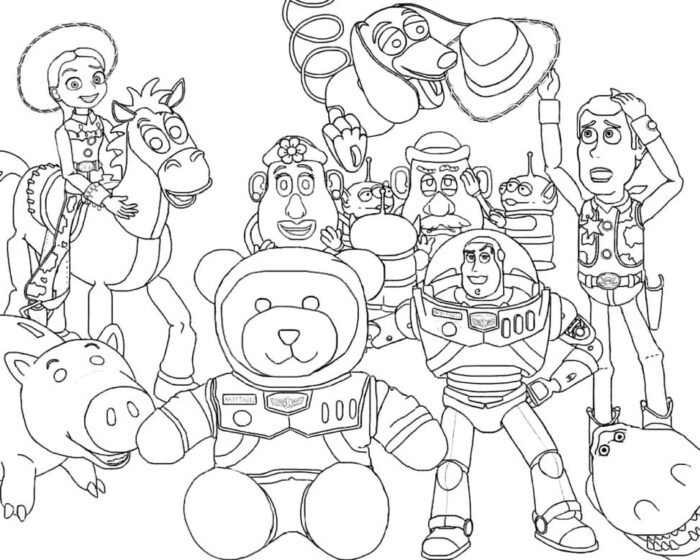 Toy Story: Diversão para Colorir em PDF com Woody, Buzz, Jessie e amigos.