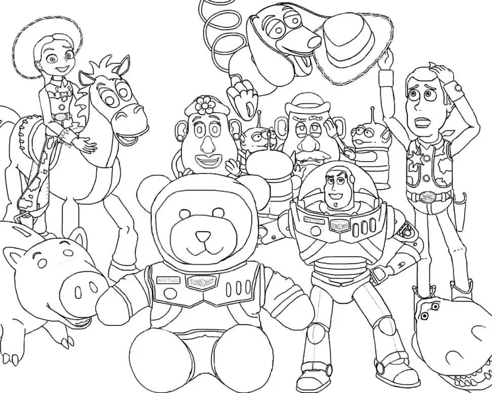 Toy Story: Diversão para Colorir em PDF com Woody, Buzz, Jessie e amigos.