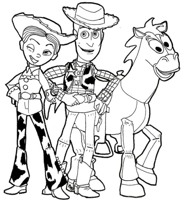 Desenhos para colorir de Woody, Jessie e Bala no Alvo de Toy Story