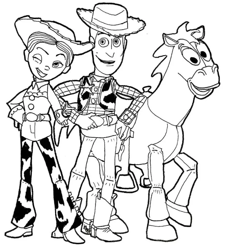 Desenhos para colorir de Woody, Jessie e Bala no Alvo de Toy Story