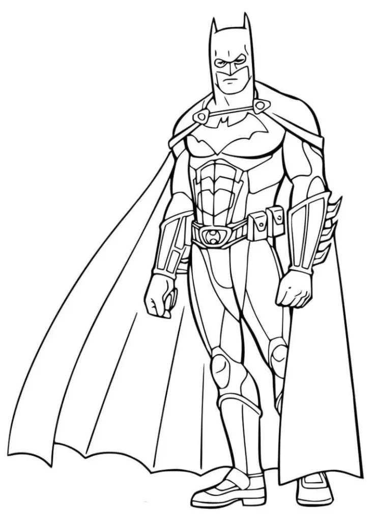 Batman para colorir em PDF: Desenho do herói em pose marcante.