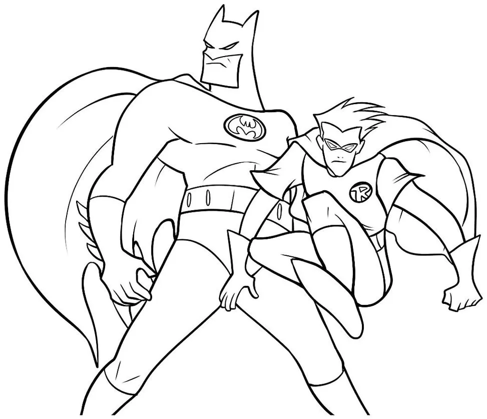 Batman e Robin para colorir: desenho dos heróis em ação