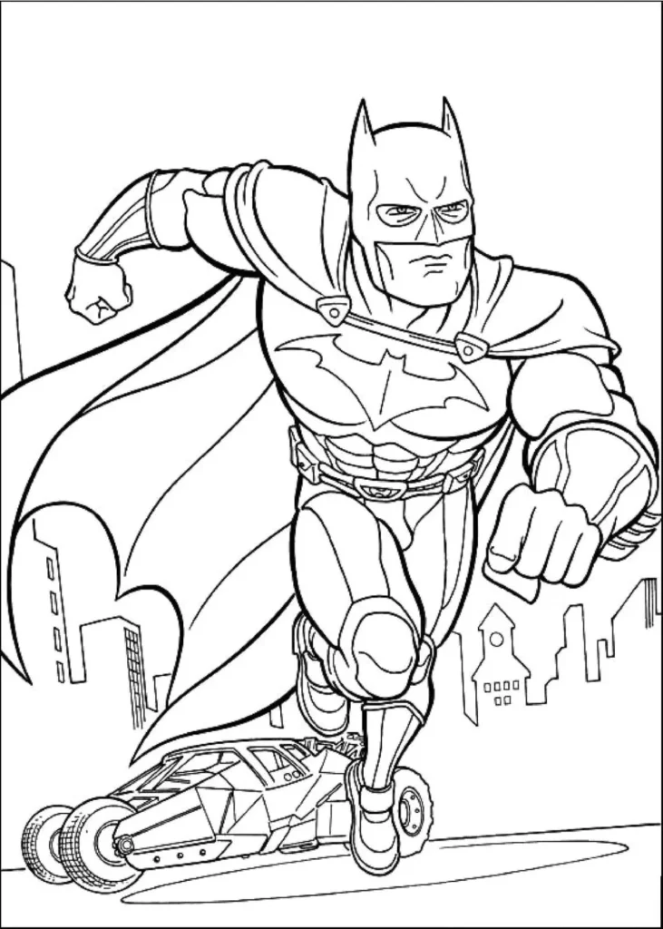 Batman em corrida: desenho para colorir em PDF