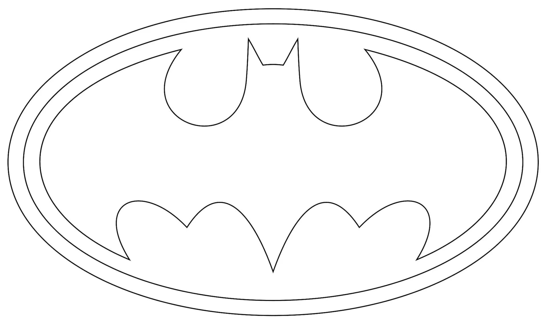 Símbolo do Batman para colorir em PDF: Morcego estilizado em elipse.