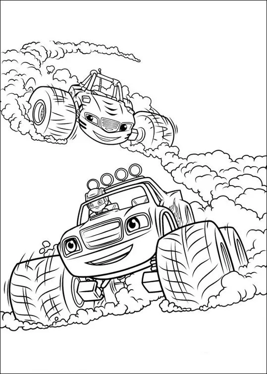 Blaze Monster Machine em alta velocidade: Desenho para colorir de carros competindo