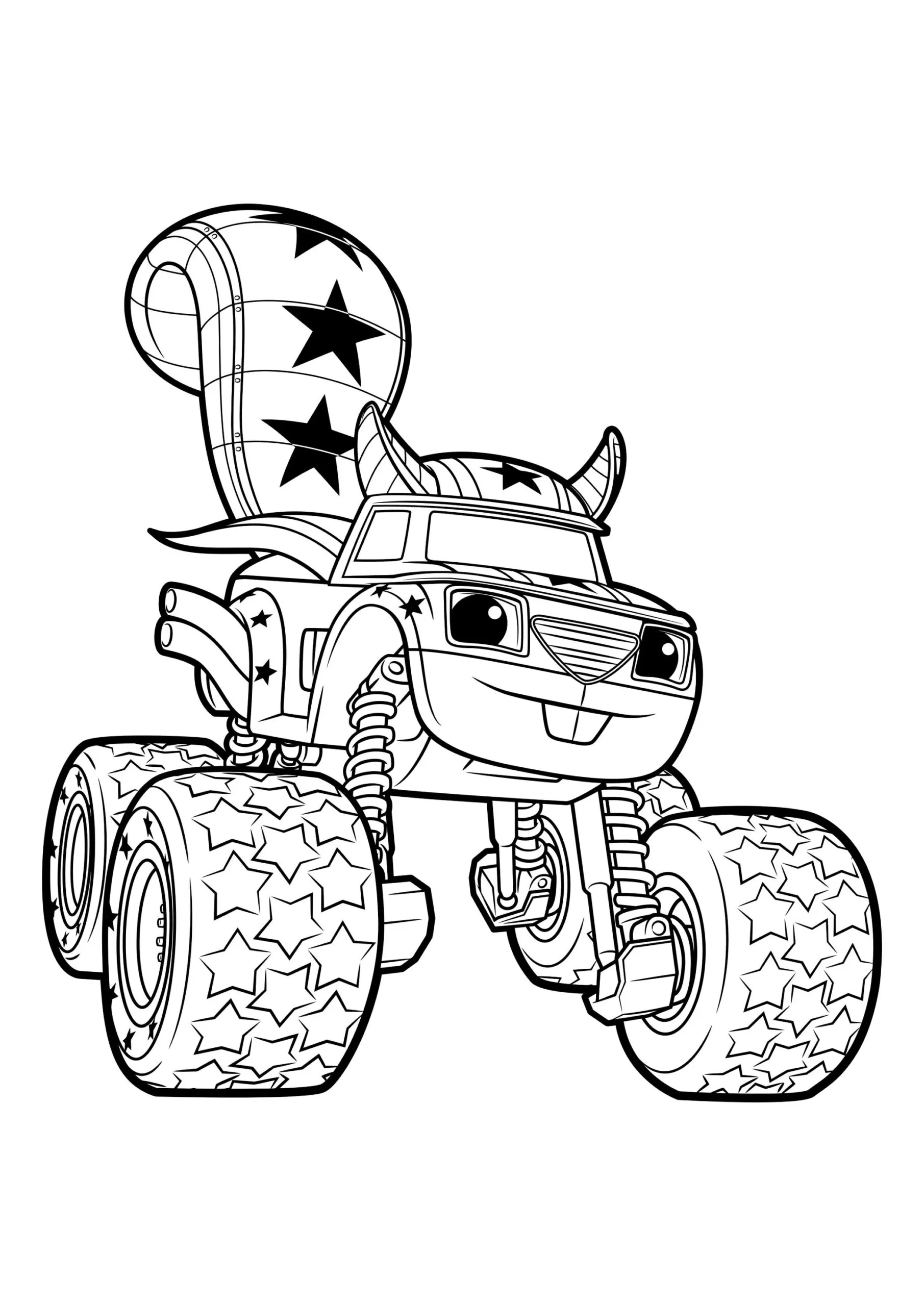 Desenho para colorir do Rabinho, o Monster Machine com chapéu de estrela.