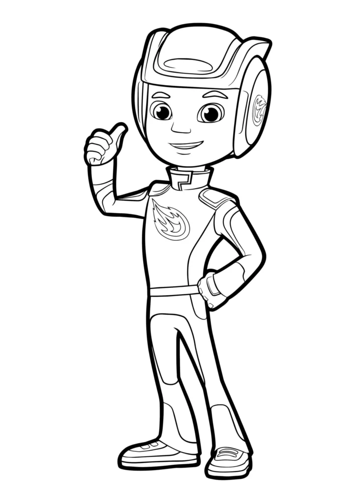 Blaze Monster Machine: desenho de um menino piloto sorrindo e com o polegar para cima.