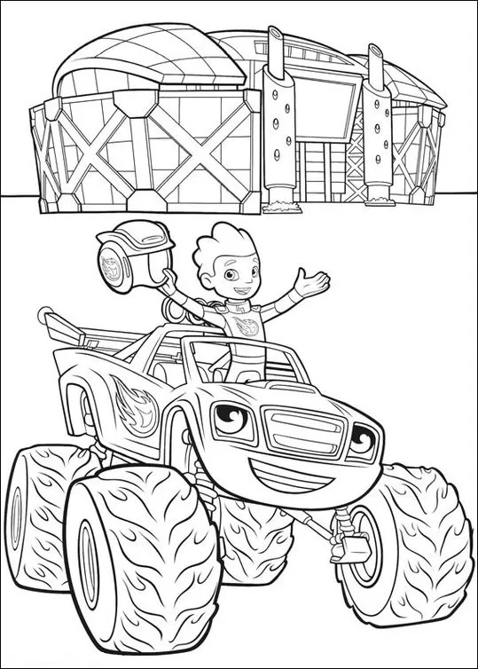 Blaze Monster Machine no estádio: desenho para colorir em PDF
