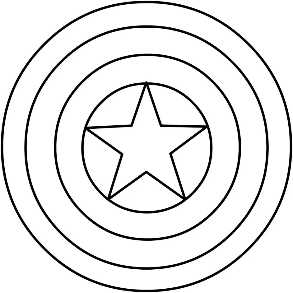 Escudo do Capitão América para colorir em PDF. Desenho com círculos e estrela, ideal para atividades artísticas.