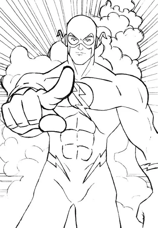 Desenhos do Flash em PDF para colorir Espere Flash em ação: desenho para colorir com super-herói em pose dinâmica.