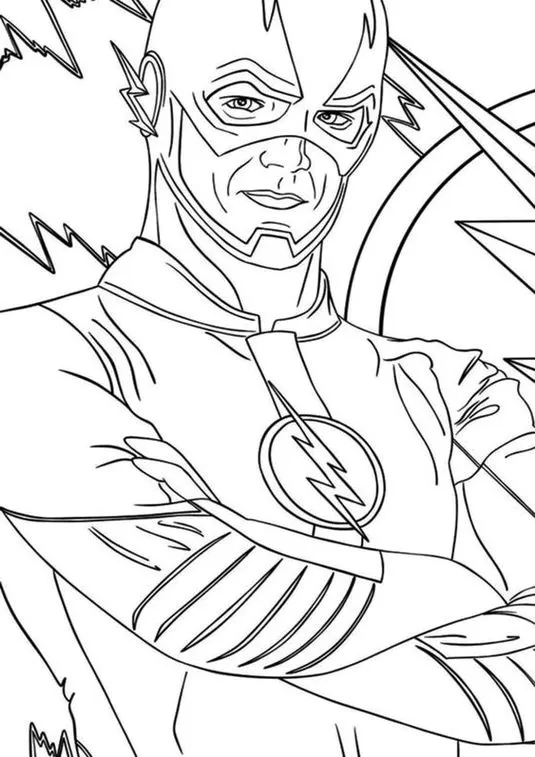 Desenhos do Flash em PDF para colorir O Mais Rapido Flash para colorir em PDF: Herói com raios ao fundo