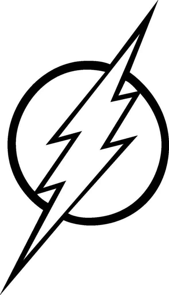 Desenhos do Flash em PDF para colorir Símbolo Símbolo do Flash para colorir em PDF: Raio estilizado atravessa círculo.