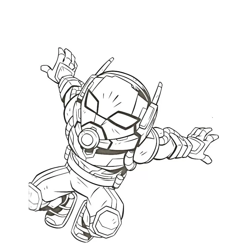 Homem-Formiga para colorir em PDF: arte do super-herói em estilo boneco pequeno.