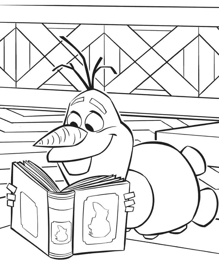 Olaf de Frozen lendo: desenho para colorir em PDF