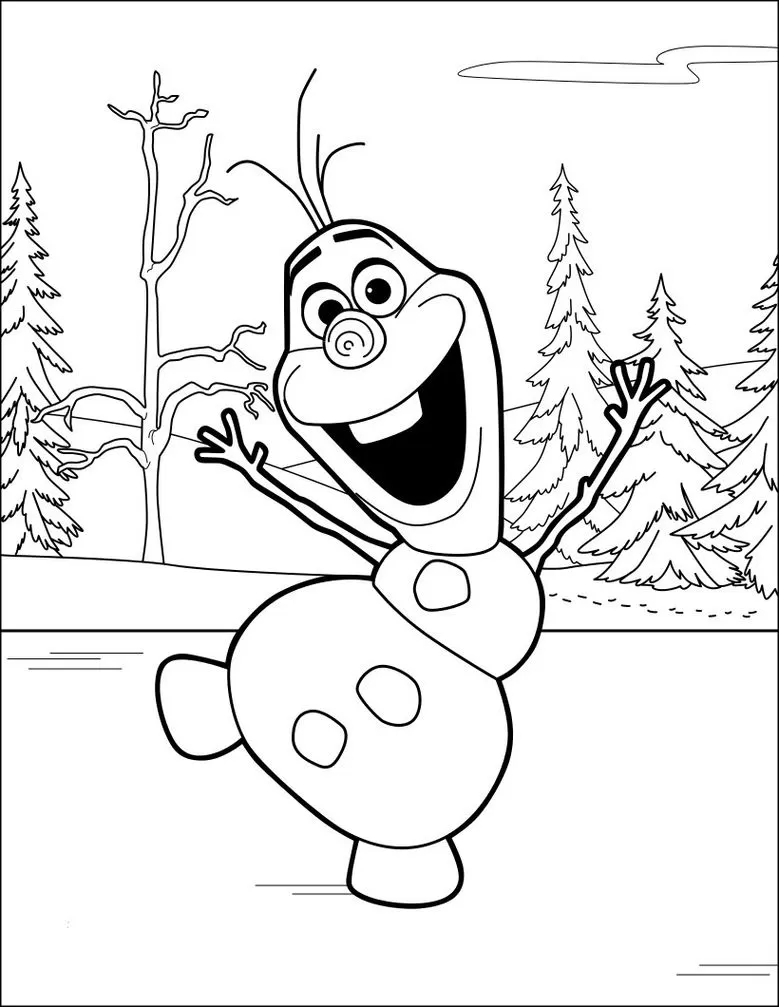 Olaf sorrindo na neve: Desenho para colorir em PDF
