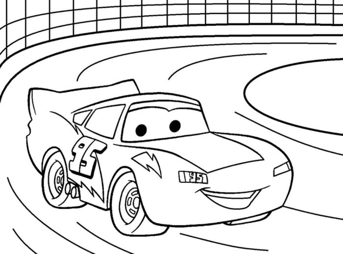 Desenho do Relâmpago McQueen para colorir: carro de corrida nº 95 em alta velocidade.