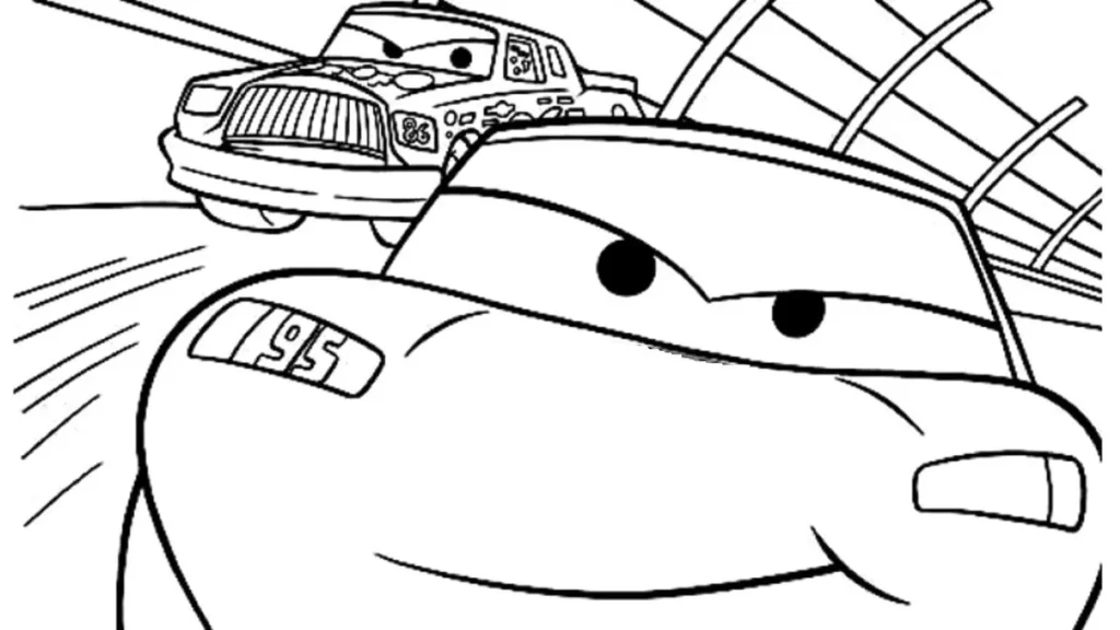 Relâmpago McQueen Número 95 em cena de corrida para colorir em PDF