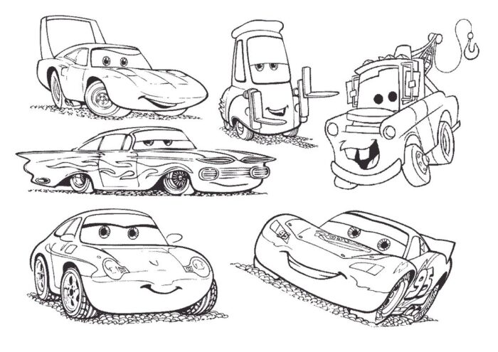 Desenhos do Relâmpago McQueen e outros carros para colorir em PDF