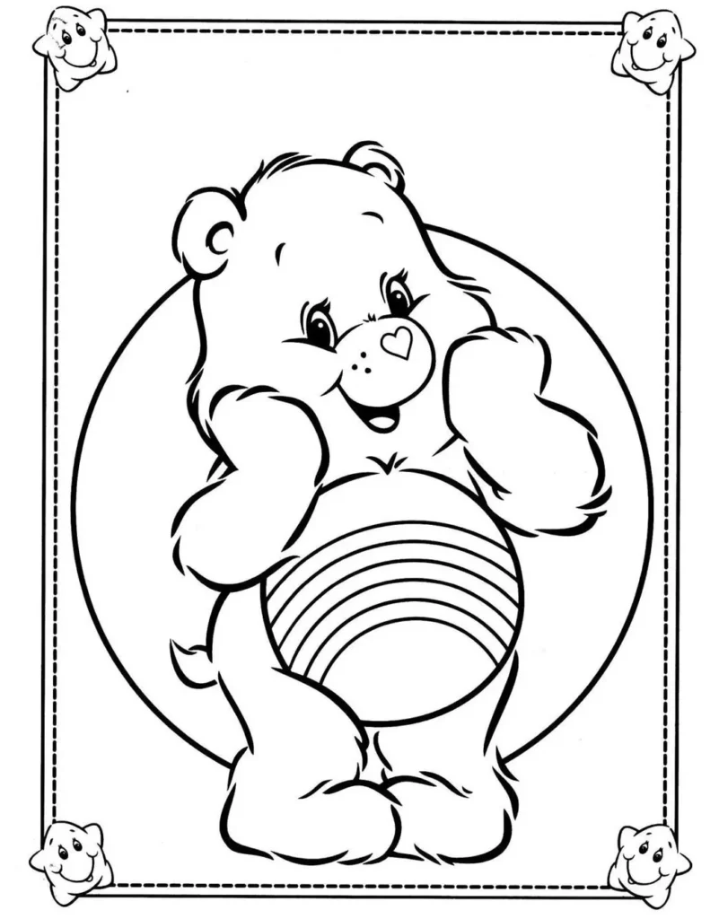 Ursinho Carinhoso Animadinha para colorir em PDF: desenho com moldura decorativa