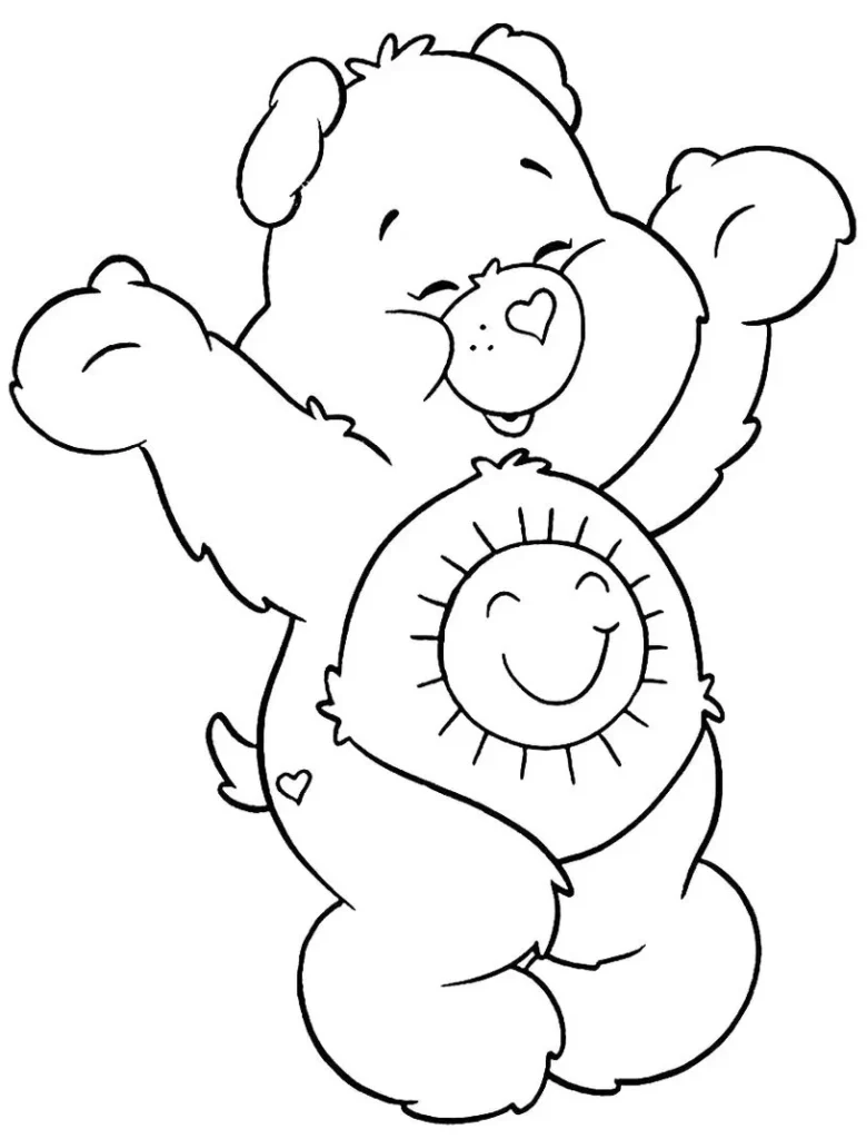 Ursinho Carinhoso sorrindo com sol na barriga, desenho para colorir