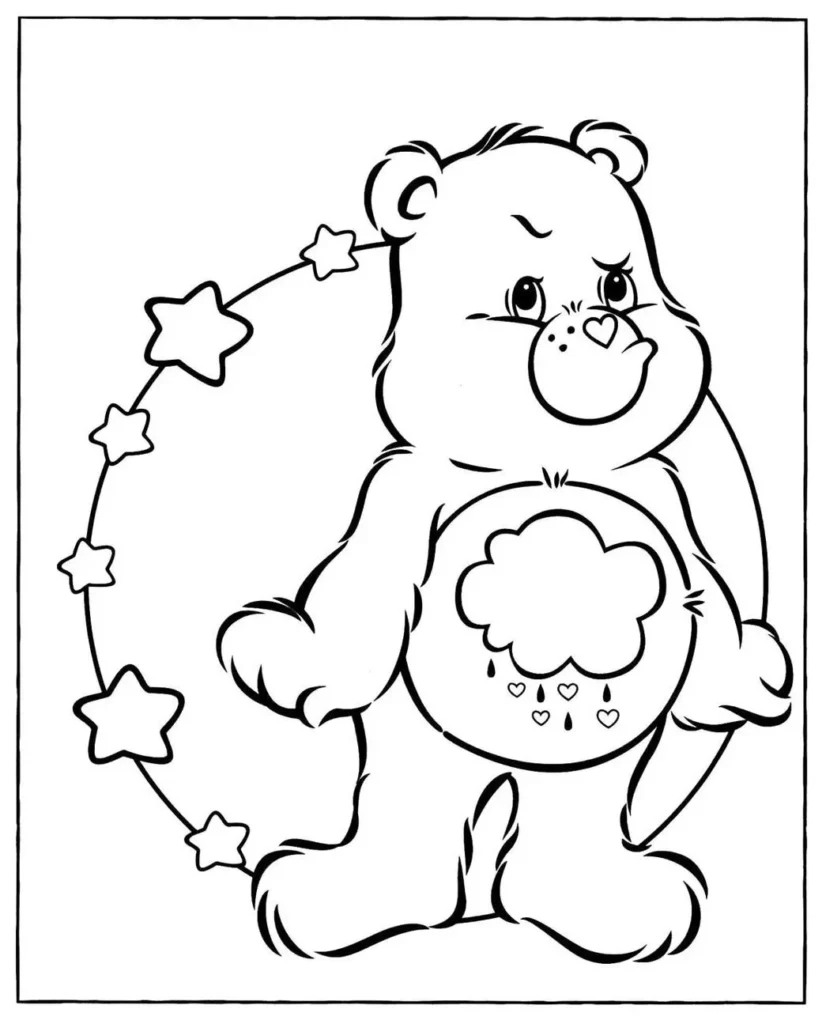 Ursinho Carinhoso Zangadinho em PDF para colorir. Urso com nuvem chuvosa na barriga.