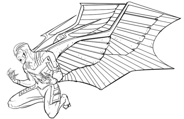 Anjo dos X-Men para colorir em PDF: arte conceitual de mutante alado