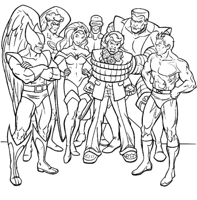 X-Men em ação: Desenho para colorir em PDF mostra captura de vilão.