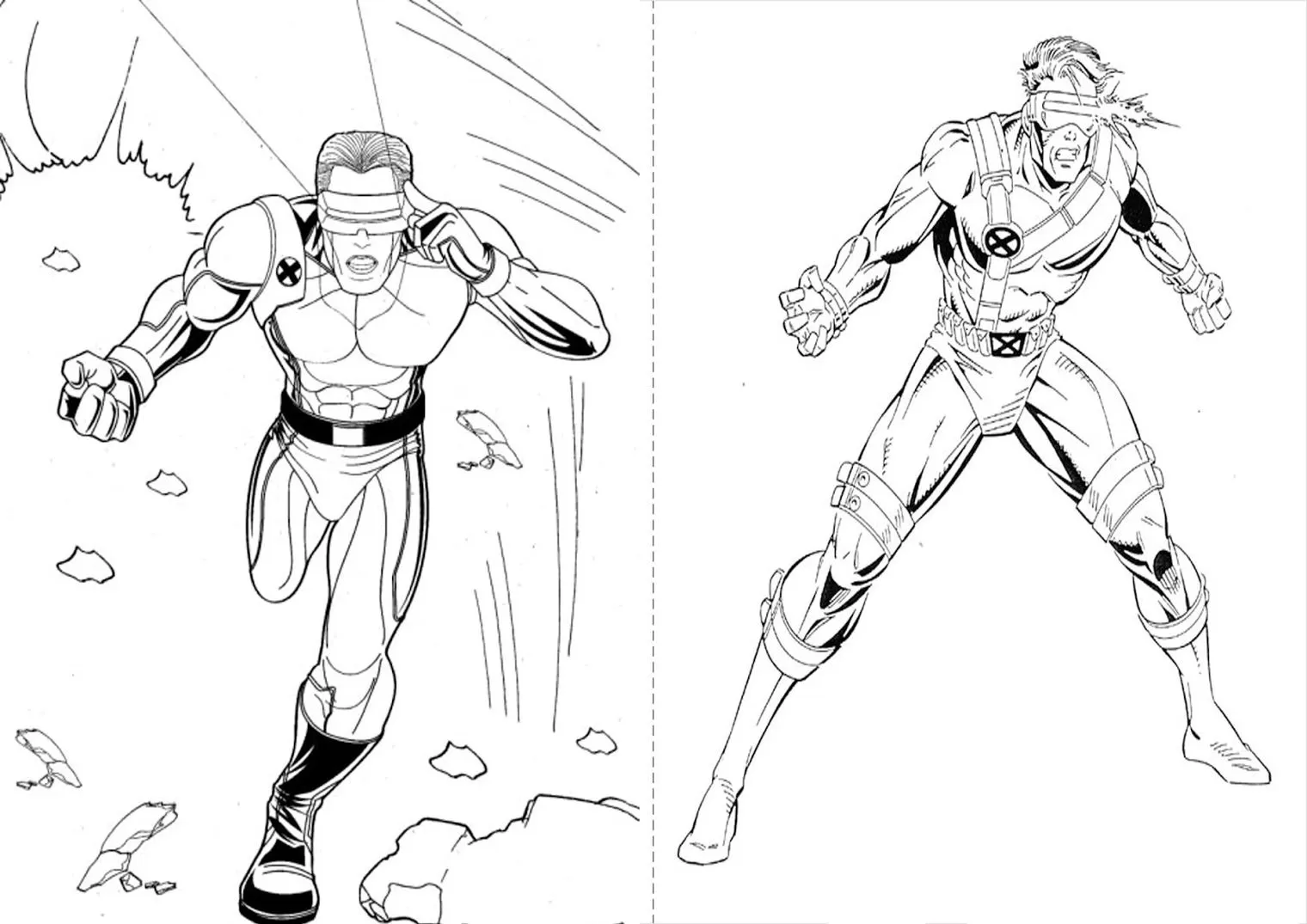 Ciclope dos X-Men para colorir em PDF: artes em ação e poder óptico.