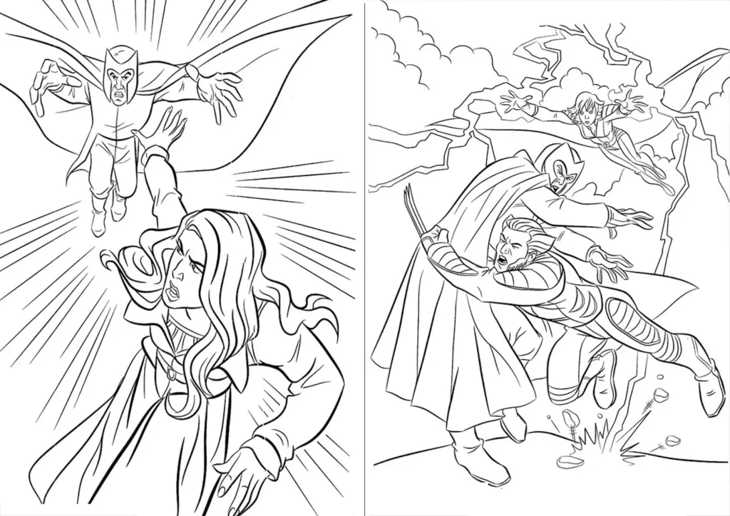 X-Men em ação: Desenhos para colorir em PDF com cenas de batalha