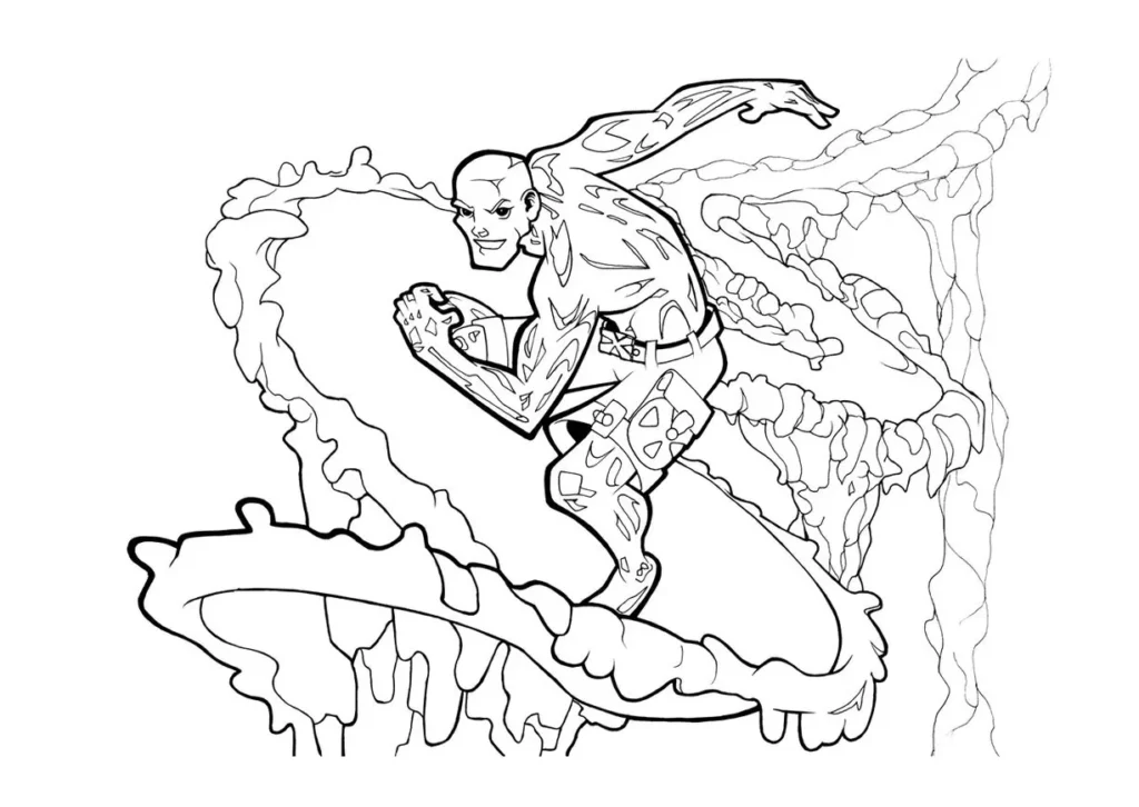 Homem de Gelo dos X-Men para colorir em PDF: arte com herói musculoso em cenário dinâmico.