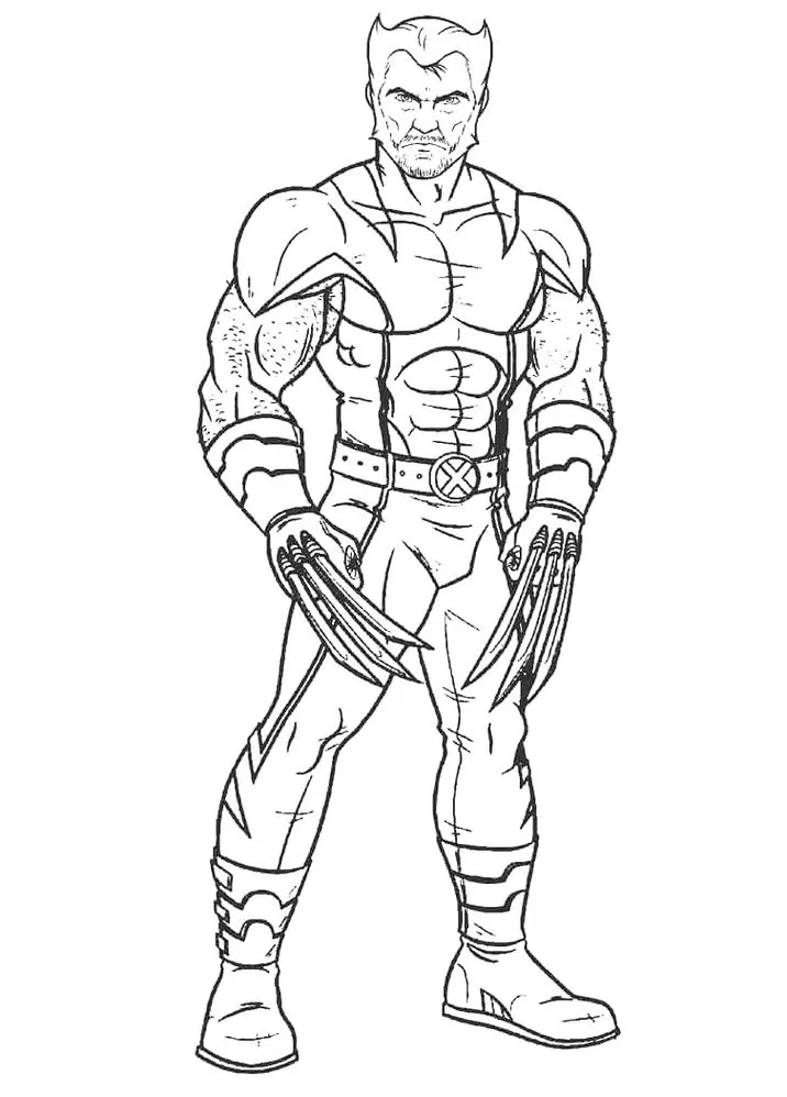 Logan dos X-Men para colorir em PDF. Herói Wolverine com garras e uniforme clássico.