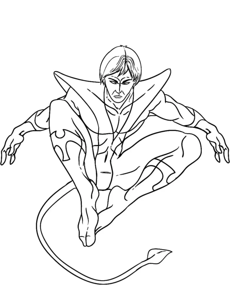 Noturno dos X-Men para colorir em PDF: pose dinâmica do mutante.