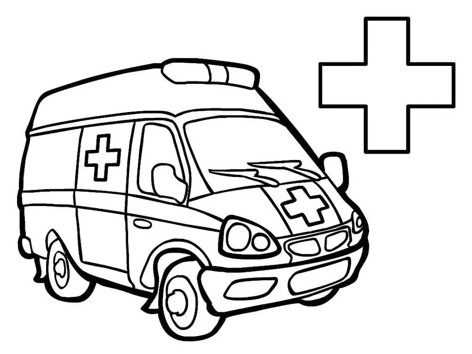 Desenho de ambulância para colorir: veículo de emergência salvando vidas.