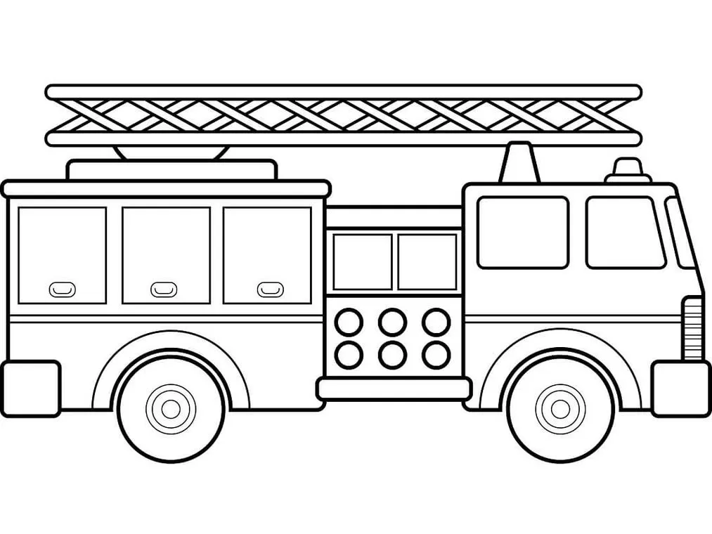 Caminhão de bombeiro com escada para colorir em PDF.