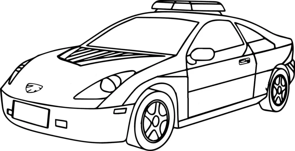 Carro de polícia para colorir: desenho veloz com sirene e faróis ovais.