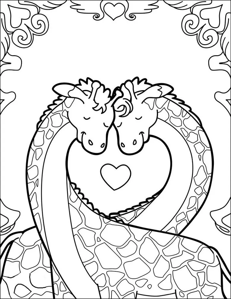 Desenho de Girafas Apaixonadas para Colorir em PDF